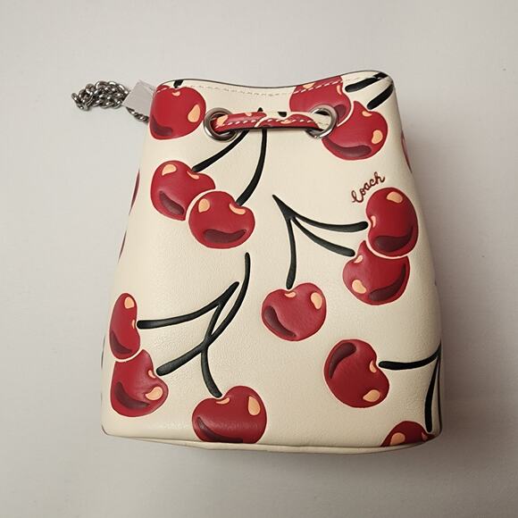 NWT COACH CZ030 Drawstring Wristlet With Cherry Print Chalk Multi - Picture 4 of 10